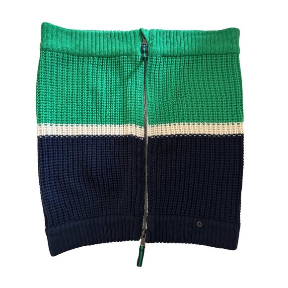 Lululemon Athletica Falling Freely Neck Warmer Green Navy Zip Merino Wool Scarf - Picture 1 of 9